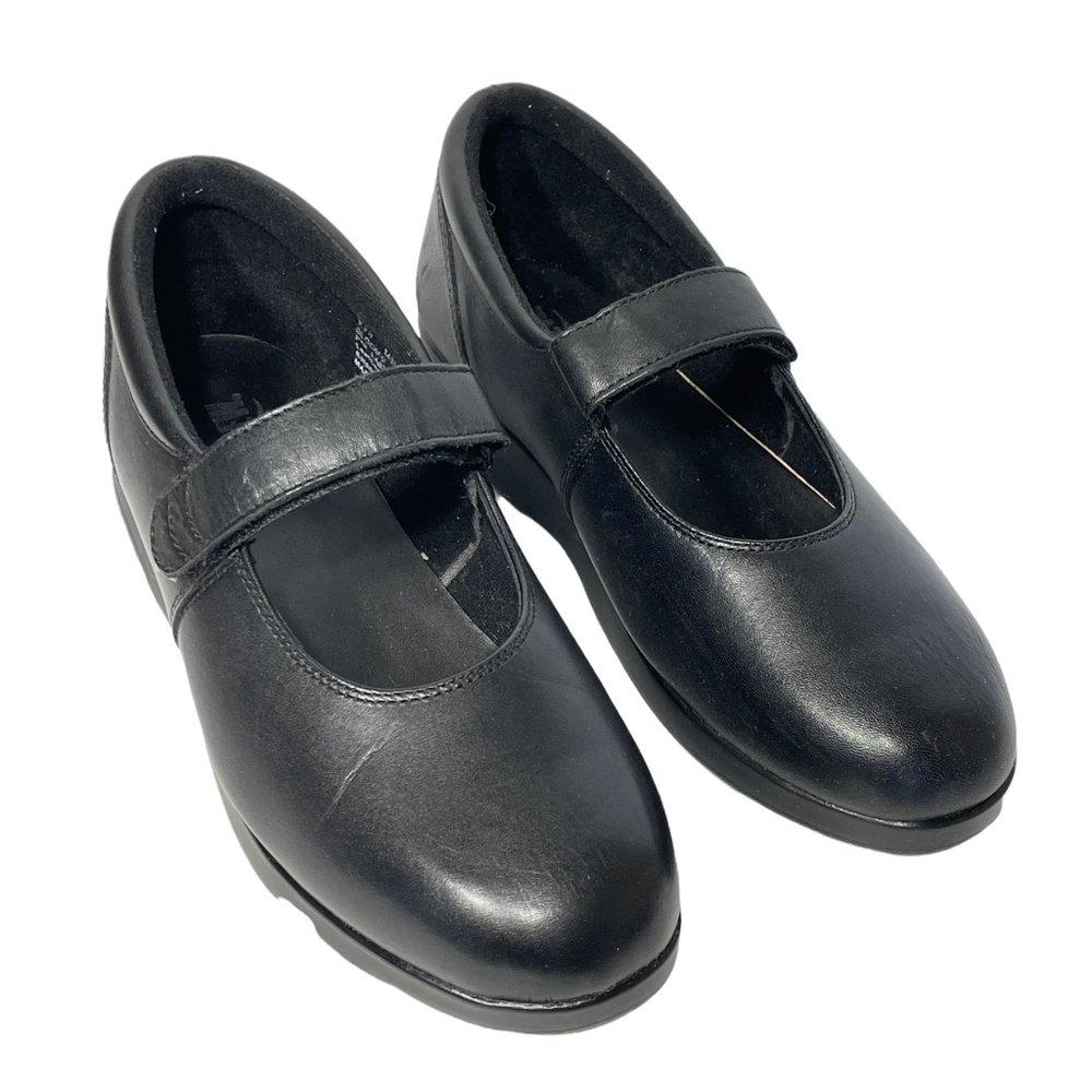 Leather Mary Jane Comfort Shoes 9.5 DREW Bloom 2 II Round Toe Black Low Wedge